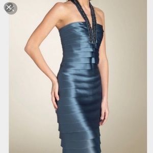 BCBGMaxAzria champagne halter style bandage dress